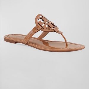 Tory Burch Miller Patent Leather Thong Sandals Brown 7 NEW